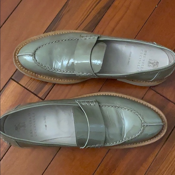 Brunello Cucinelli patent light olive green loafer - Picture 1 of 5